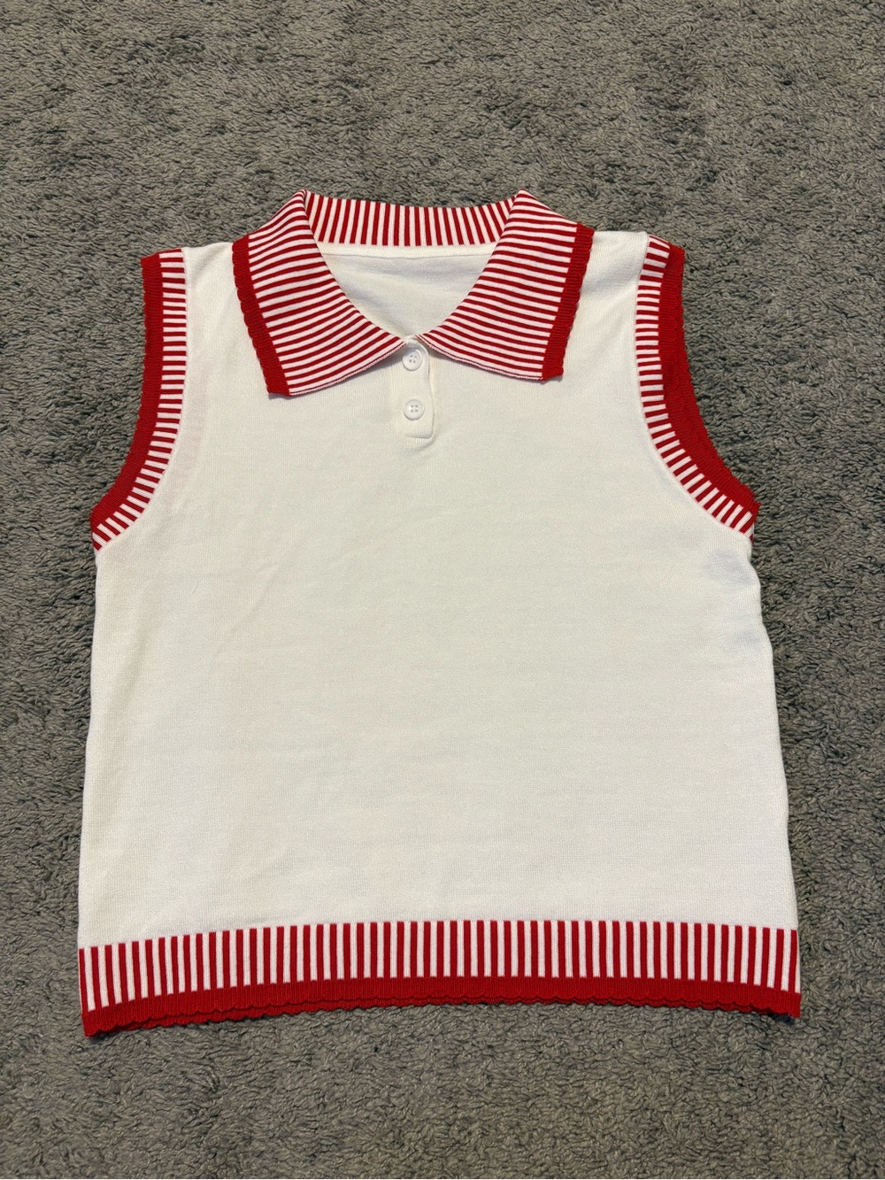 SHEIN White Tank Top with Red Trim Polo Collar